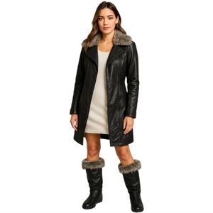 Vintage 80s Bastien Handcrafted Black Leather & Real Fur Winter Boots Size 8.5